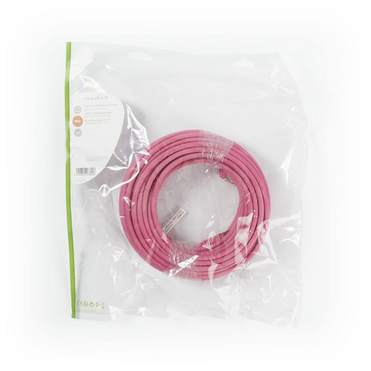 CAT6 Network Cable | RJ45 male | RJ45 male | S/FTP | 15.0 m | Round | LSZH | Pink | Plastic bag