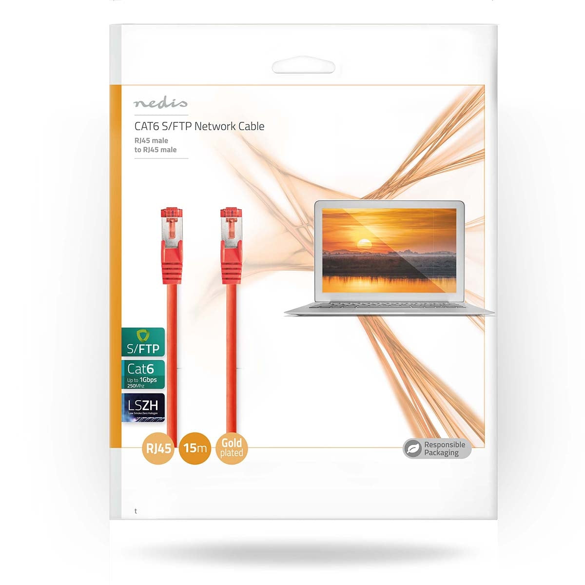 CAT6 Network Cable | RJ45 male | RJ45 male | S/FTP | 15.0 m | Round | LSZH | Red | Plastic bag
