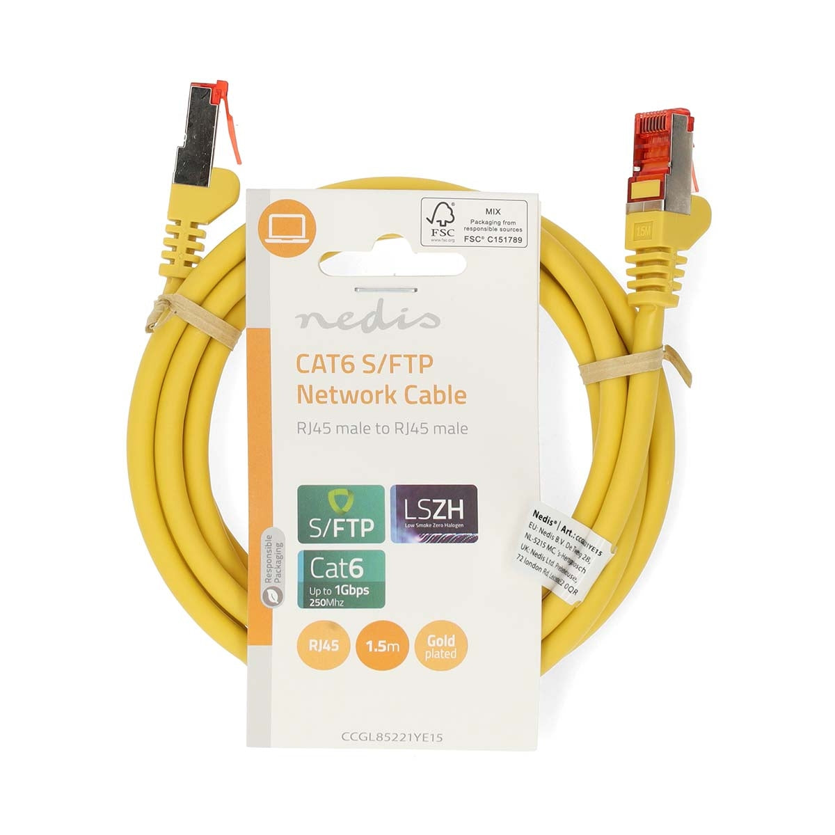 CAT6 Network Cable | RJ45 male | RJ45 male | S/FTP | 1.50 m | Round | LSZH | Yellow | Label