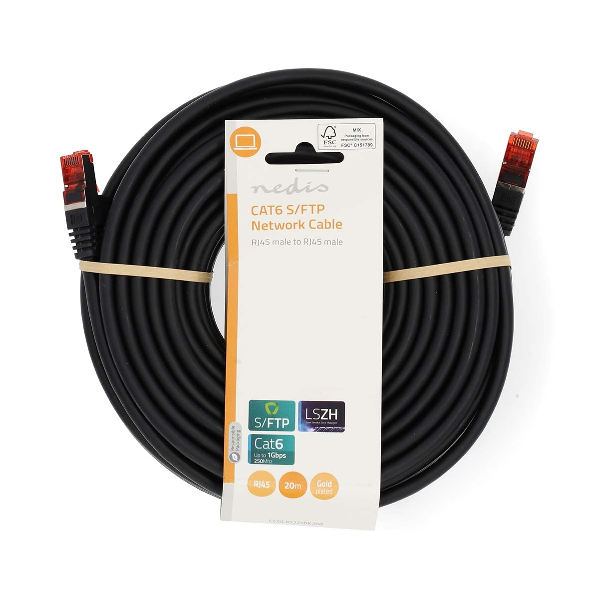 CAT6 Network Cable | RJ45 male | RJ45 male | S/FTP | 20.0 m | Round | LSZH | Black | Label