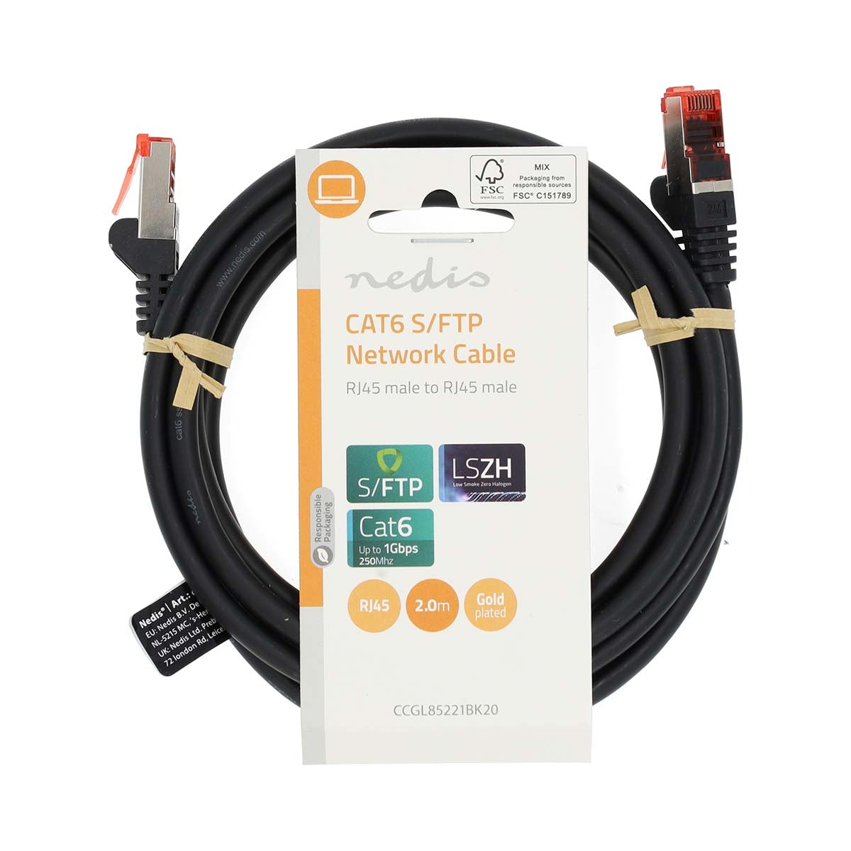 CAT6 Network Cable | RJ45 male | RJ45 male | S/FTP | 2.00 m | Round | LSZH | Black | Label