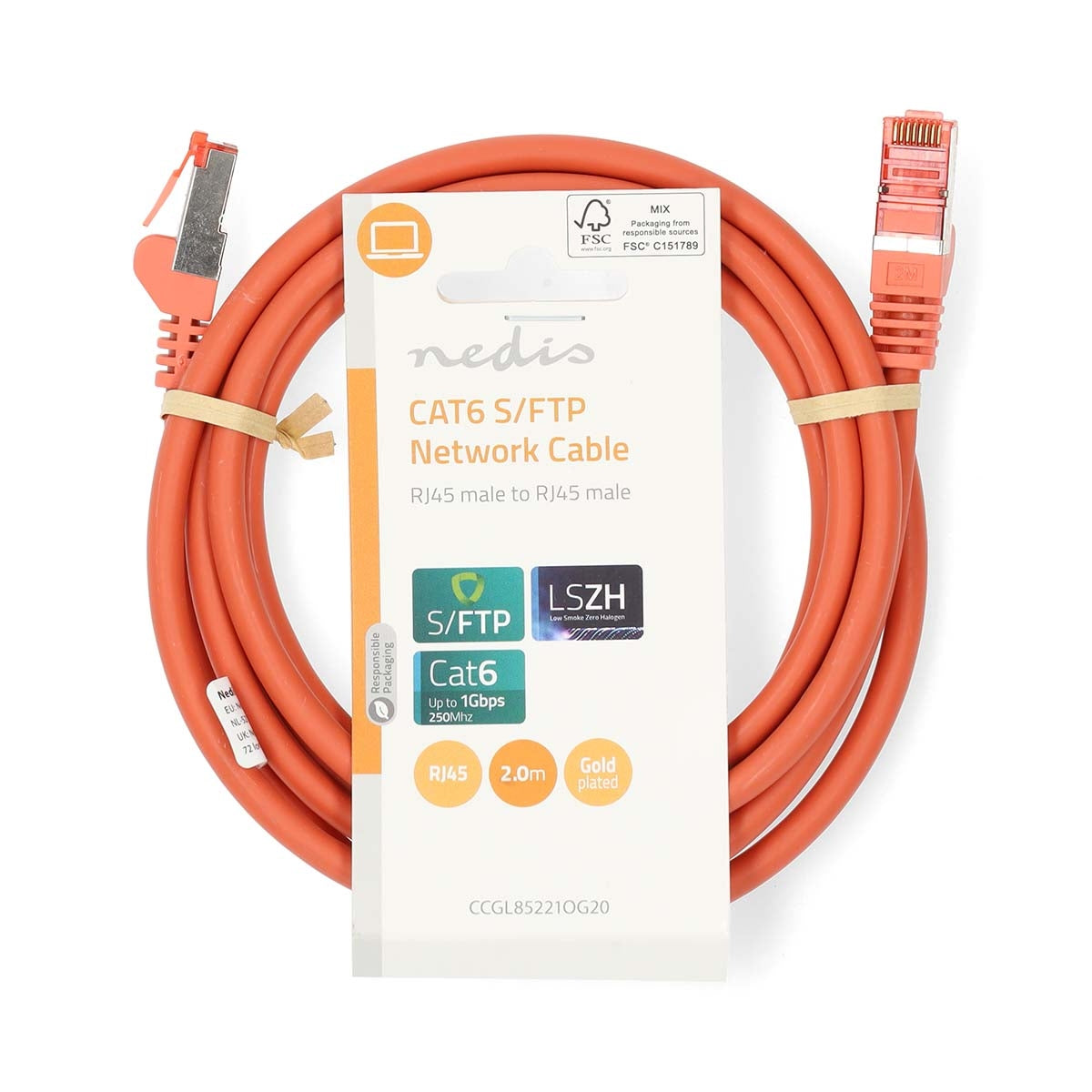 CAT6 Network Cable | RJ45 male | RJ45 male | S/FTP | 2.00 m | Round | LSZH | Orange | Label