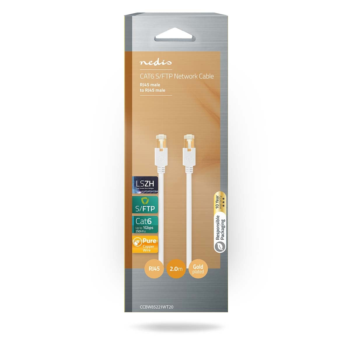 CAT6 Network Cable | RJ45 male | RJ45 male | S/FTP | 2.00 m | Round | LSZH / PVC | White | Cardboard box with window