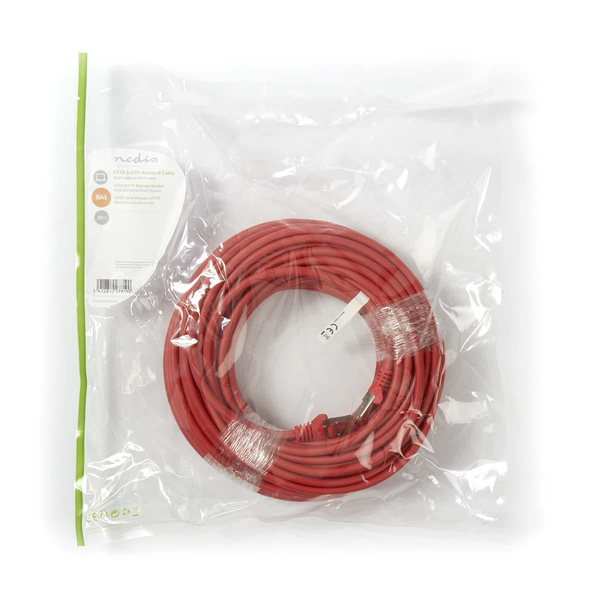 CAT6 Network Cable | RJ45 male | RJ45 male | S/FTP | 20.0 m | Round | LSZH | Red | Plastic bag