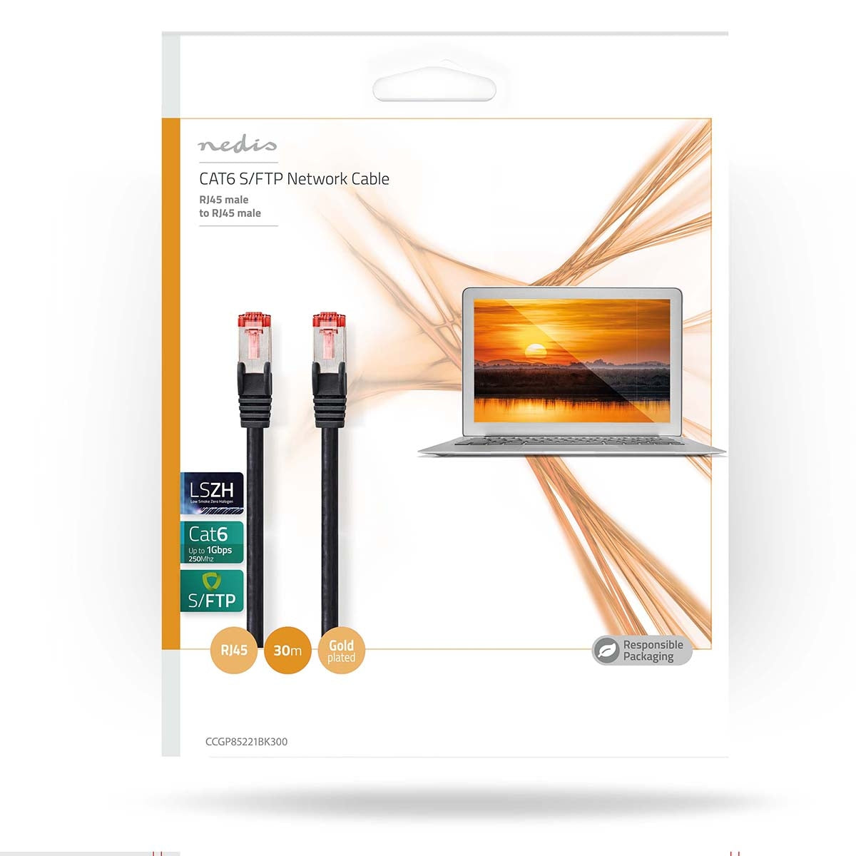 CAT6 Network Cable | RJ45 male | RJ45 male | S/FTP | 30.0 m | Round | LSZH | Black | Plastic bag