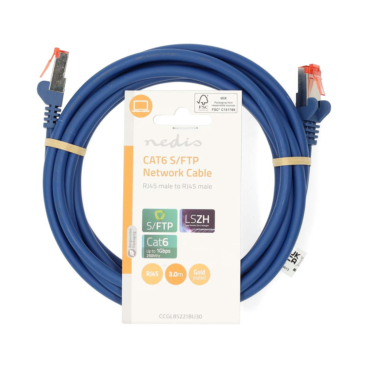 CAT6 Network Cable | RJ45 male | RJ45 male | S/FTP | 3.00 m | Round | LSZH | Blue | Label