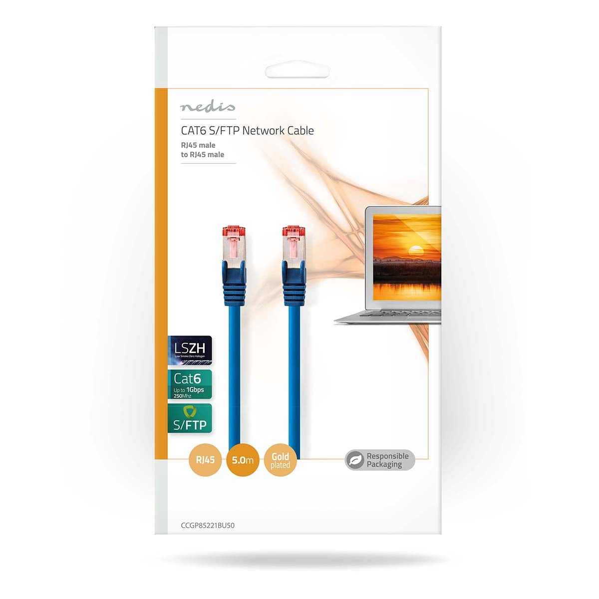 CAT6 Network Cable | RJ45 male | RJ45 male | S/FTP | 5.00 m | Round | LSZH | Blue | Plastic bag