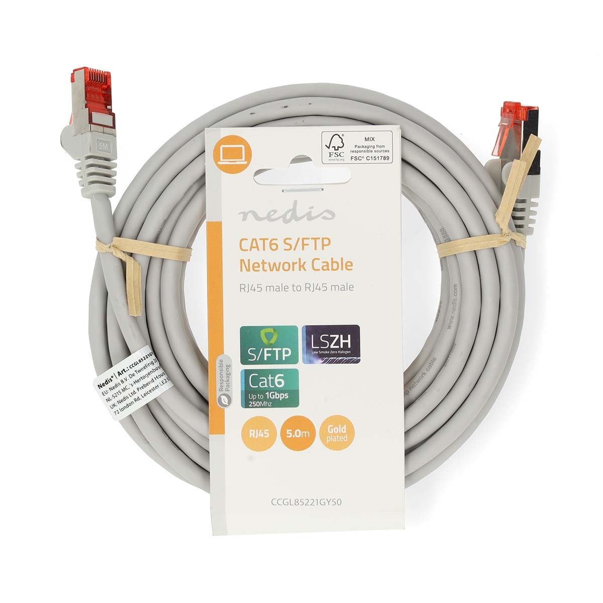 CAT6 Network Cable | RJ45 male | RJ45 male | S/FTP | 5.00 m | Round | LSZH | Gray | Label