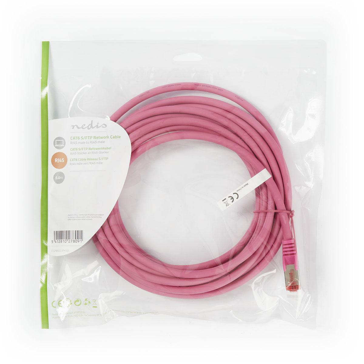 CAT6 Network Cable | RJ45 male | RJ45 male | S/FTP | 5.00 m | Round | LSZH | Pink | Plastic bag