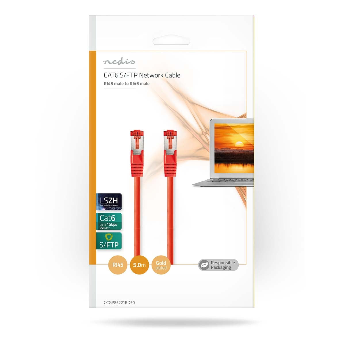 CAT6 Network Cable | RJ45 male | RJ45 male | S/FTP | 5.00 m | Round | LSZH | Red | Envelope