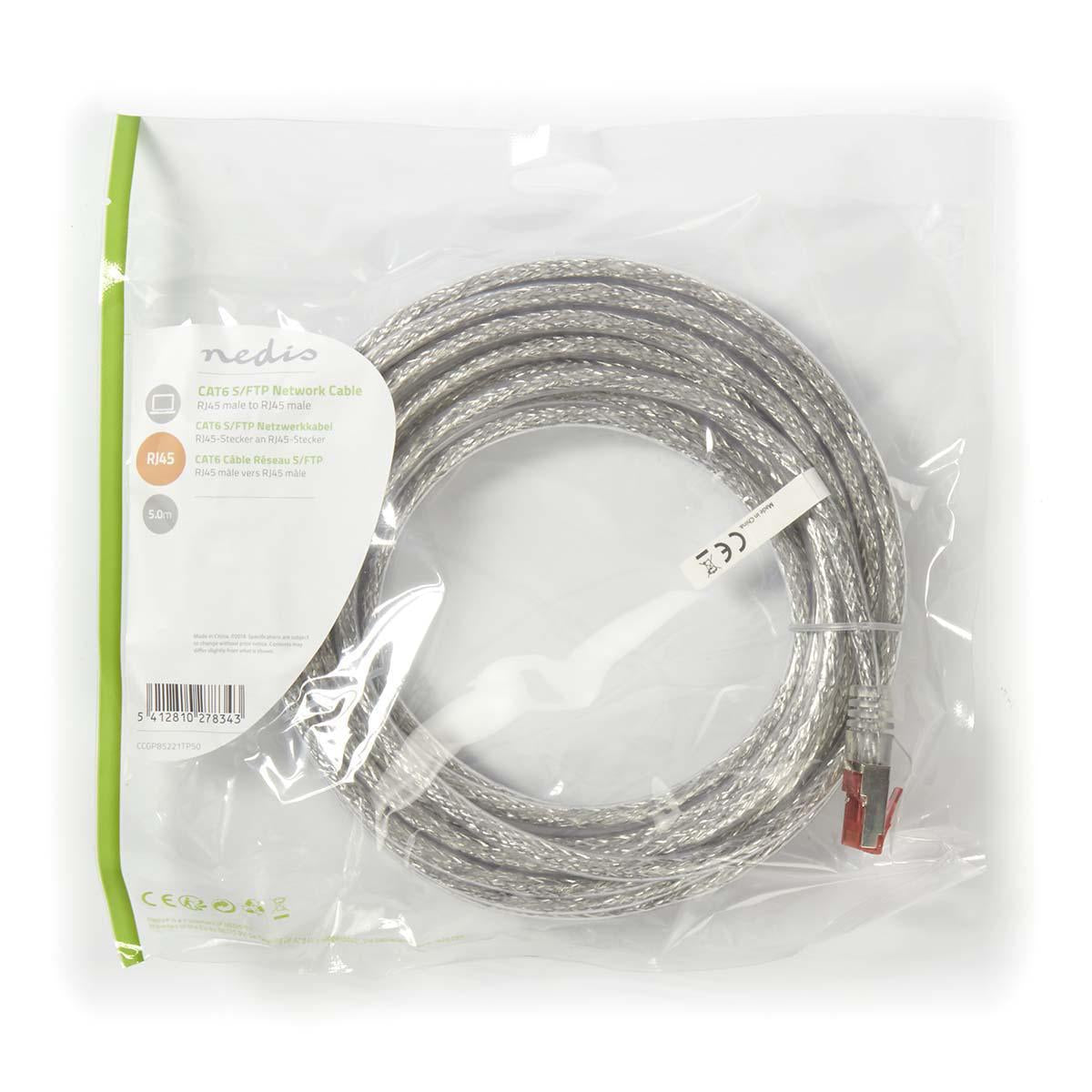 CAT6 Network Cable | RJ45 male | RJ45 male | S/FTP | 5.00 m | Round | LSZH | Transparent | Plastic bag