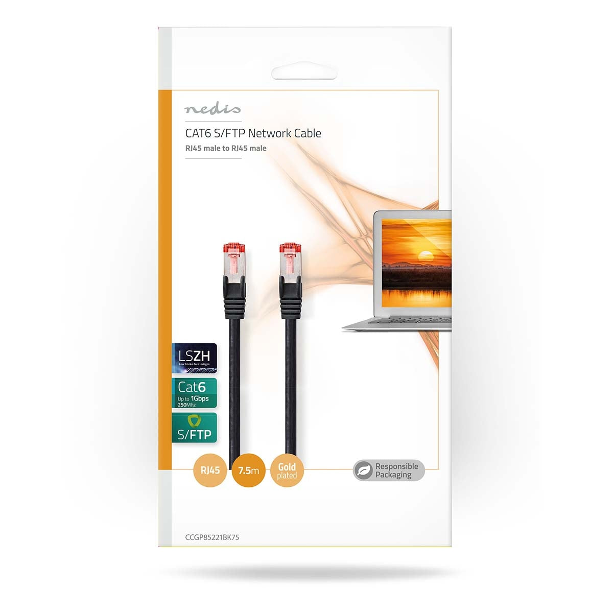 CAT6 Network Cable | RJ45 male | RJ45 male | S/FTP | 7.50 m | Round | LSZH | Black | Envelope