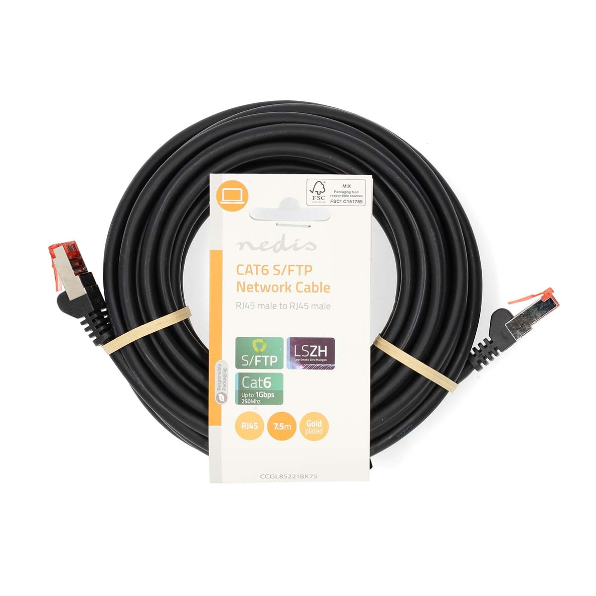 CAT6 Network Cable | RJ45 male | RJ45 male | S/FTP | 7.50 m | Round | LSZH | Black | Label