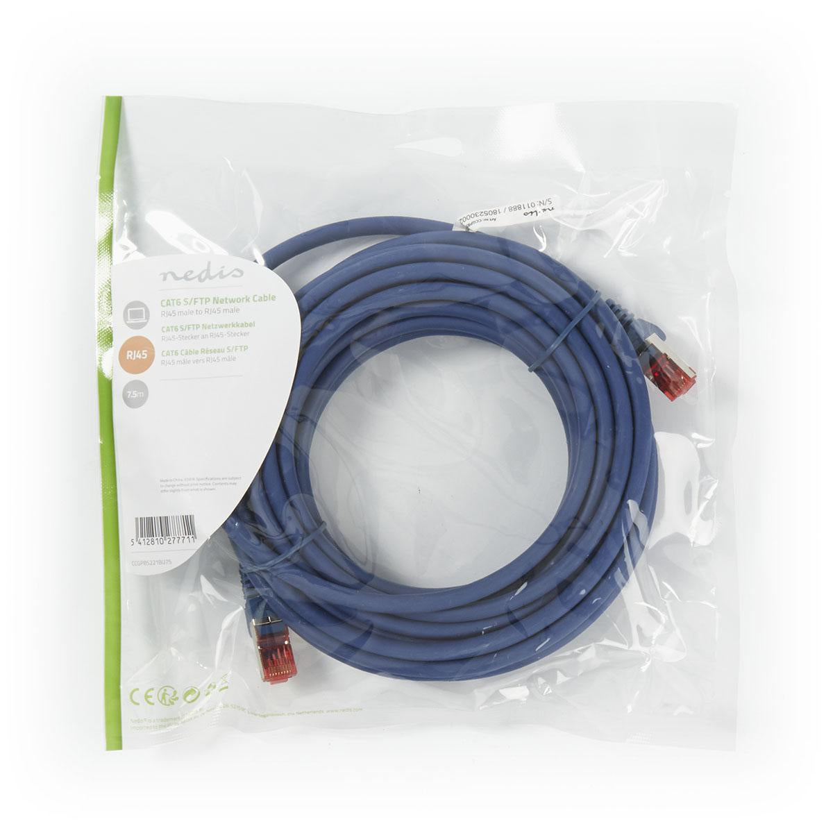 CAT6 Network Cable | RJ45 male | RJ45 male | S/FTP | 7.50 m | Round | LSZH | Blue | Plastic bag