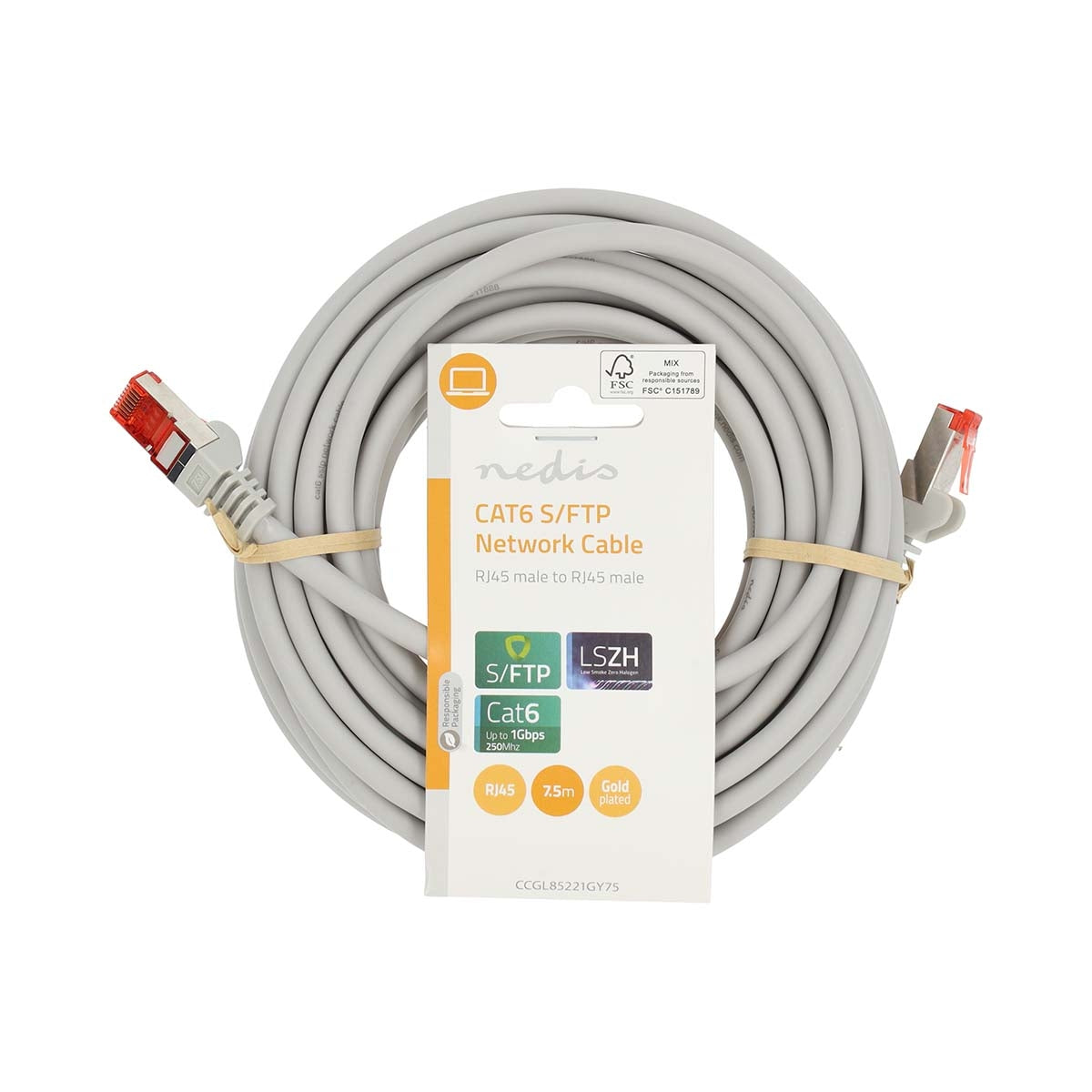 CAT6 Network Cable | RJ45 male | RJ45 male | S/FTP | 7.50 m | Round | LSZH | Gray | Label