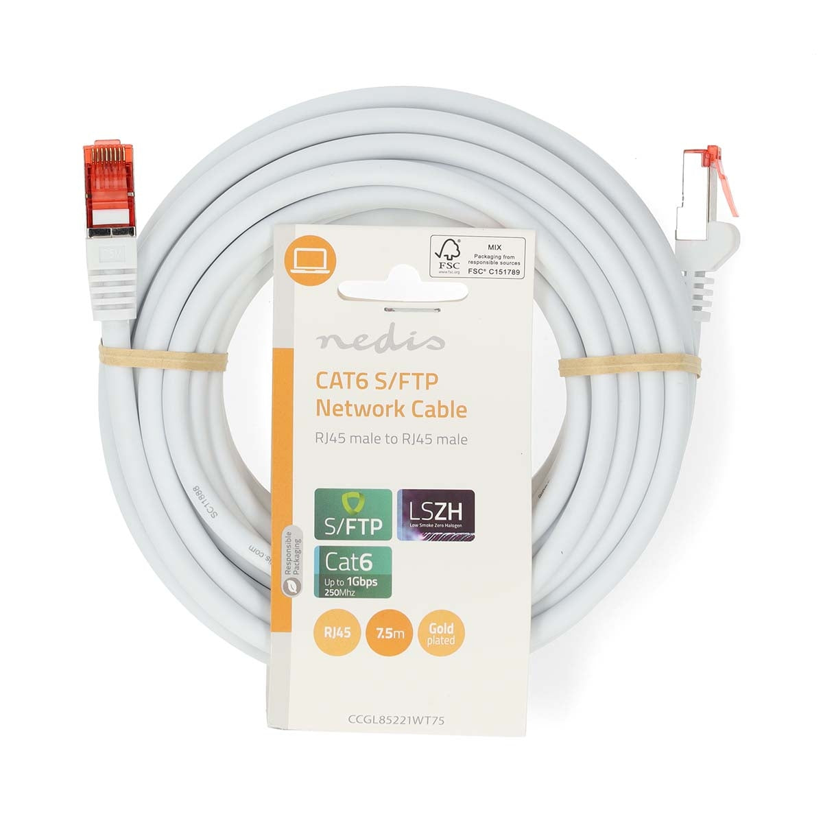 CAT6 Network Cable | RJ45 male | RJ45 male | S/FTP | 7.50 m | Round | LSZH | White | Label