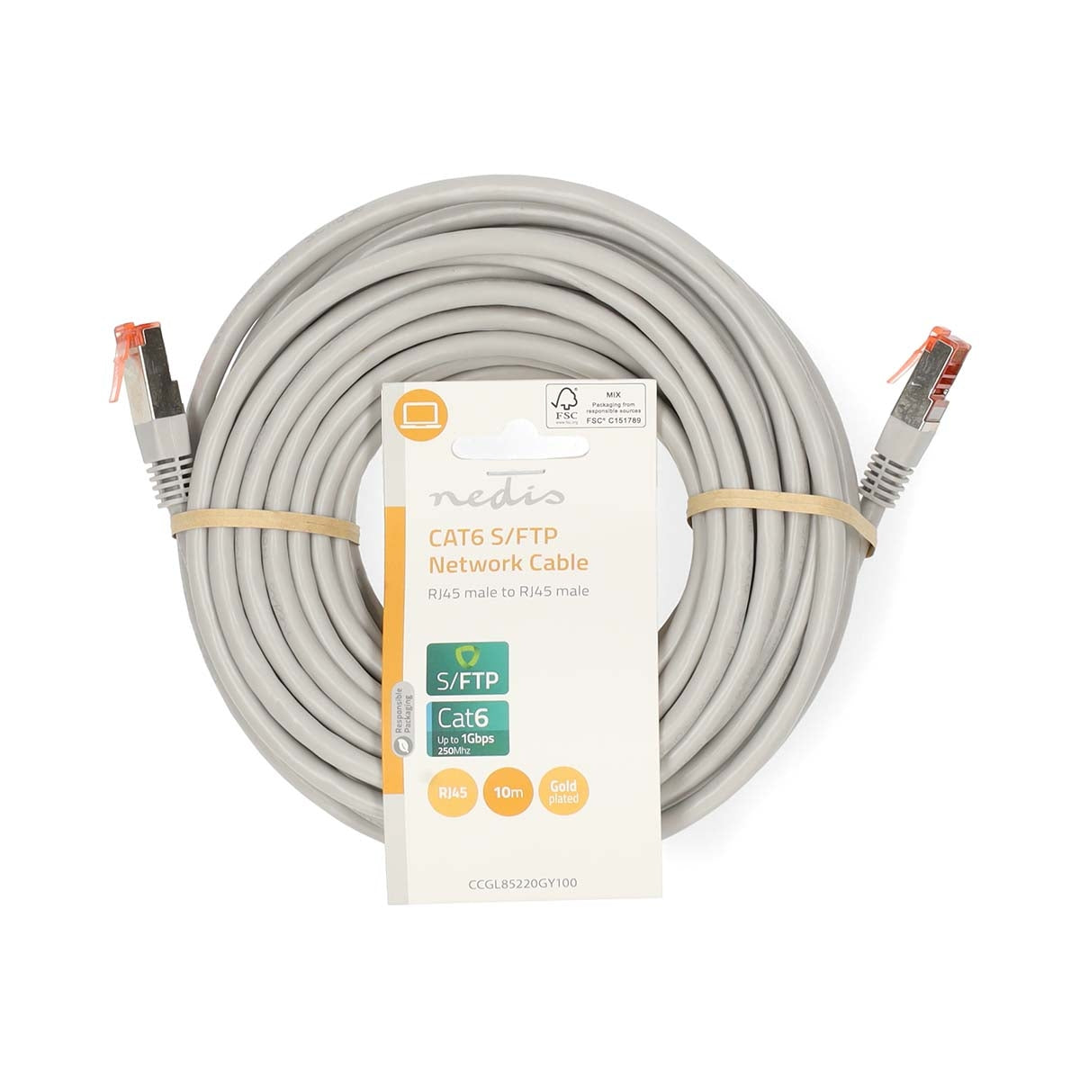 CAT6 Network Cable | RJ45 male | RJ45 male | SF/UTP | 10.0 m | Round | PVC | Gray | Label