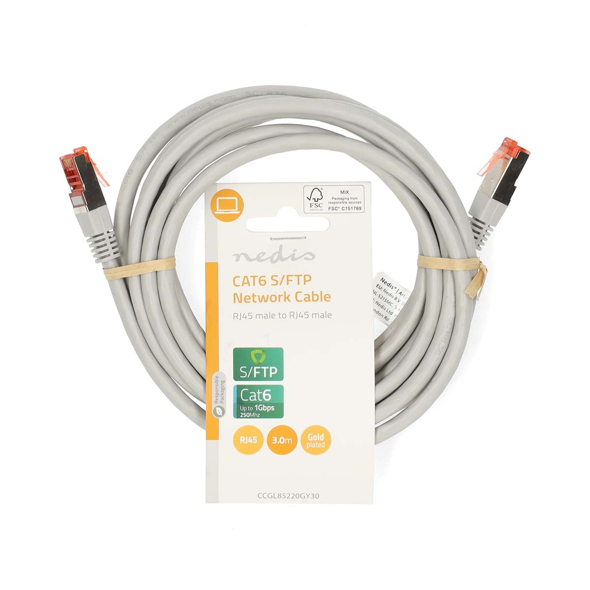 CAT6 Network Cable | RJ45 male | RJ45 male | SF/UTP | 3.00 m | Round | PVC | Gray | Label