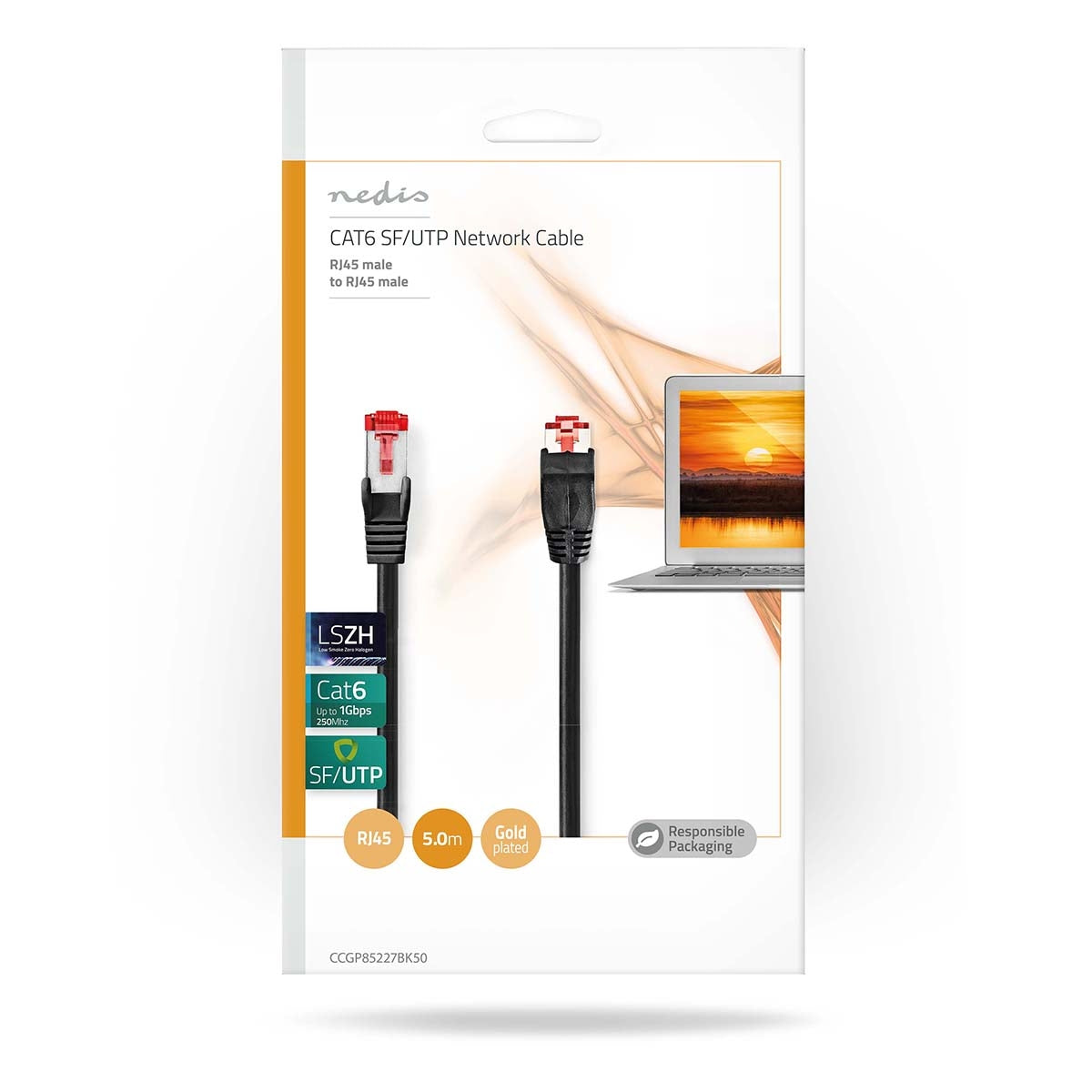 CAT6 Network Cable | RJ45 male | RJ45 male | SF/UTP | 5.00 m | Round | LSZH | Black | Plastic bag
