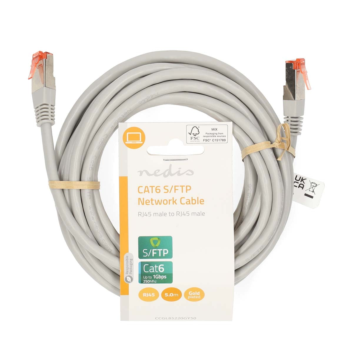 CAT6 Network Cable | RJ45 male | RJ45 male | SF/UTP | 5.00 m | Round | PVC | Gray | Label