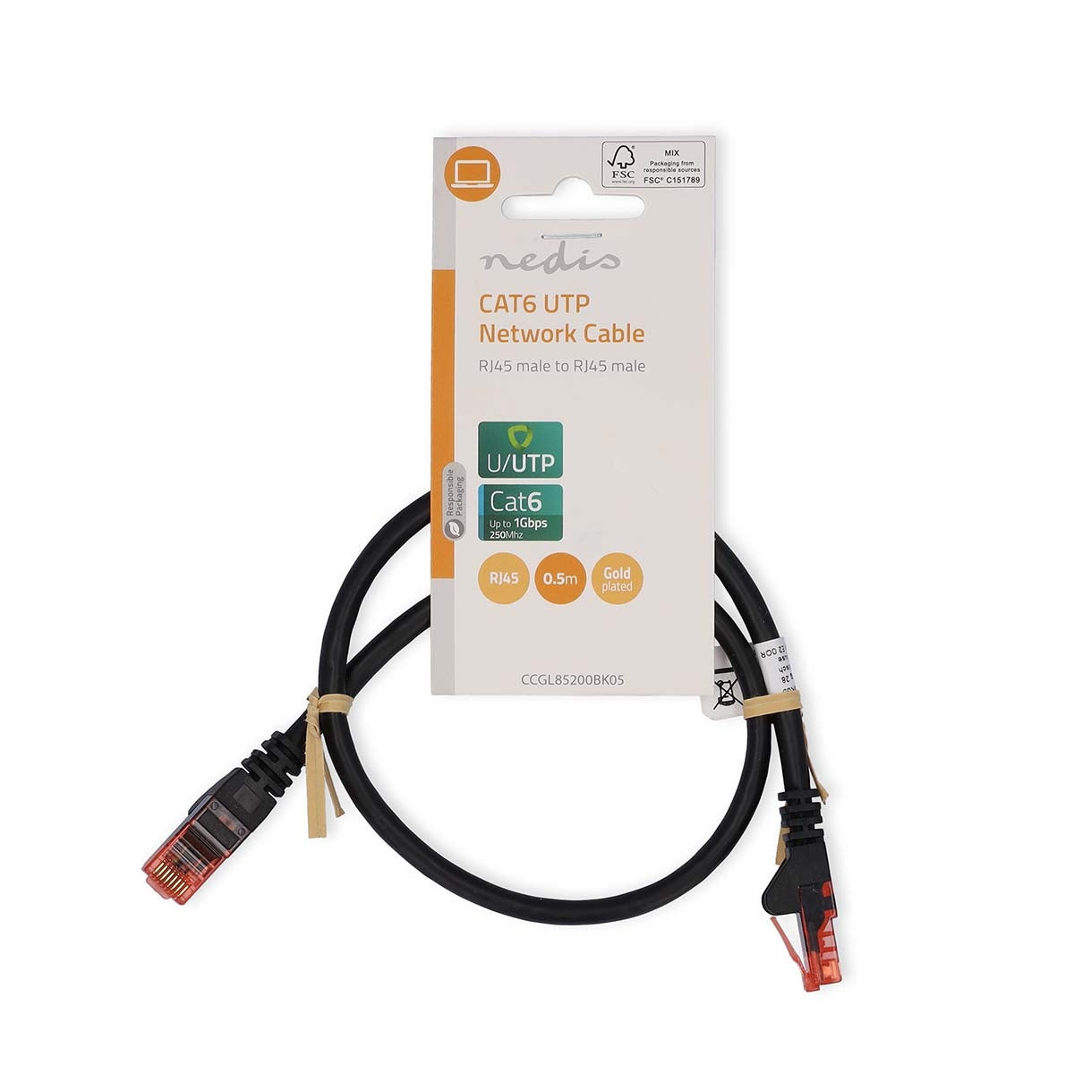 CAT6 Network Cable | RJ45 male | RJ45 male | U/UTP | 0.50 m | Round | PVC | Black | Label