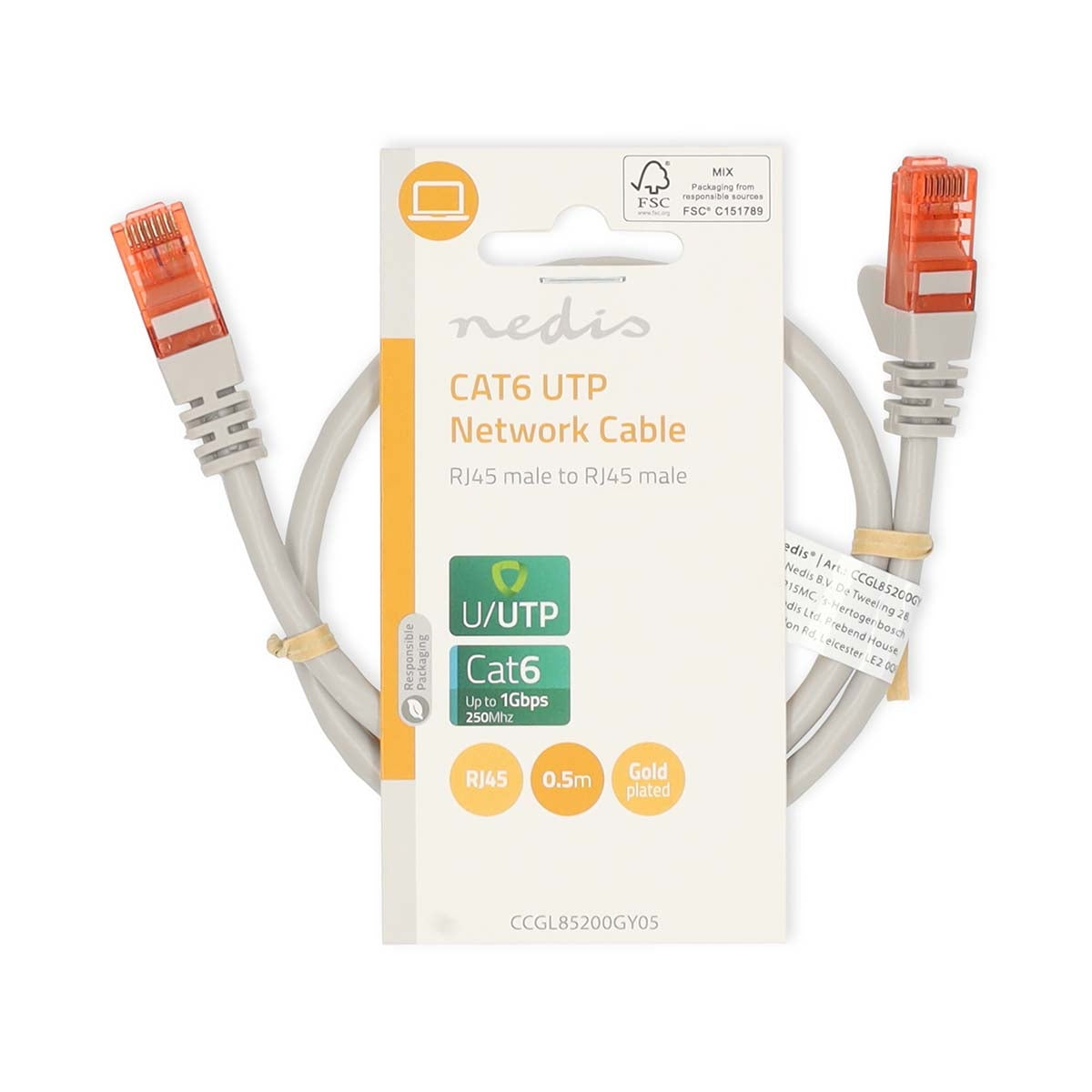 CAT6 Network Cable | RJ45 male | RJ45 male | U/UTP | 0.50 m | Round | PVC | Gray | Label