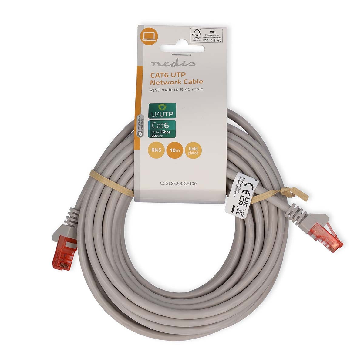 CAT6 Network Cable | RJ45 male | RJ45 male | U/UTP | 10.0 m | Round | PVC | Gray | Label