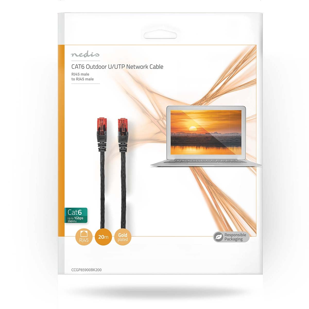 CAT6 Network Cable | RJ45 male | RJ45 male | U/UTP | 20.0 m | Outdoors | Round | PE | Black | Envelope