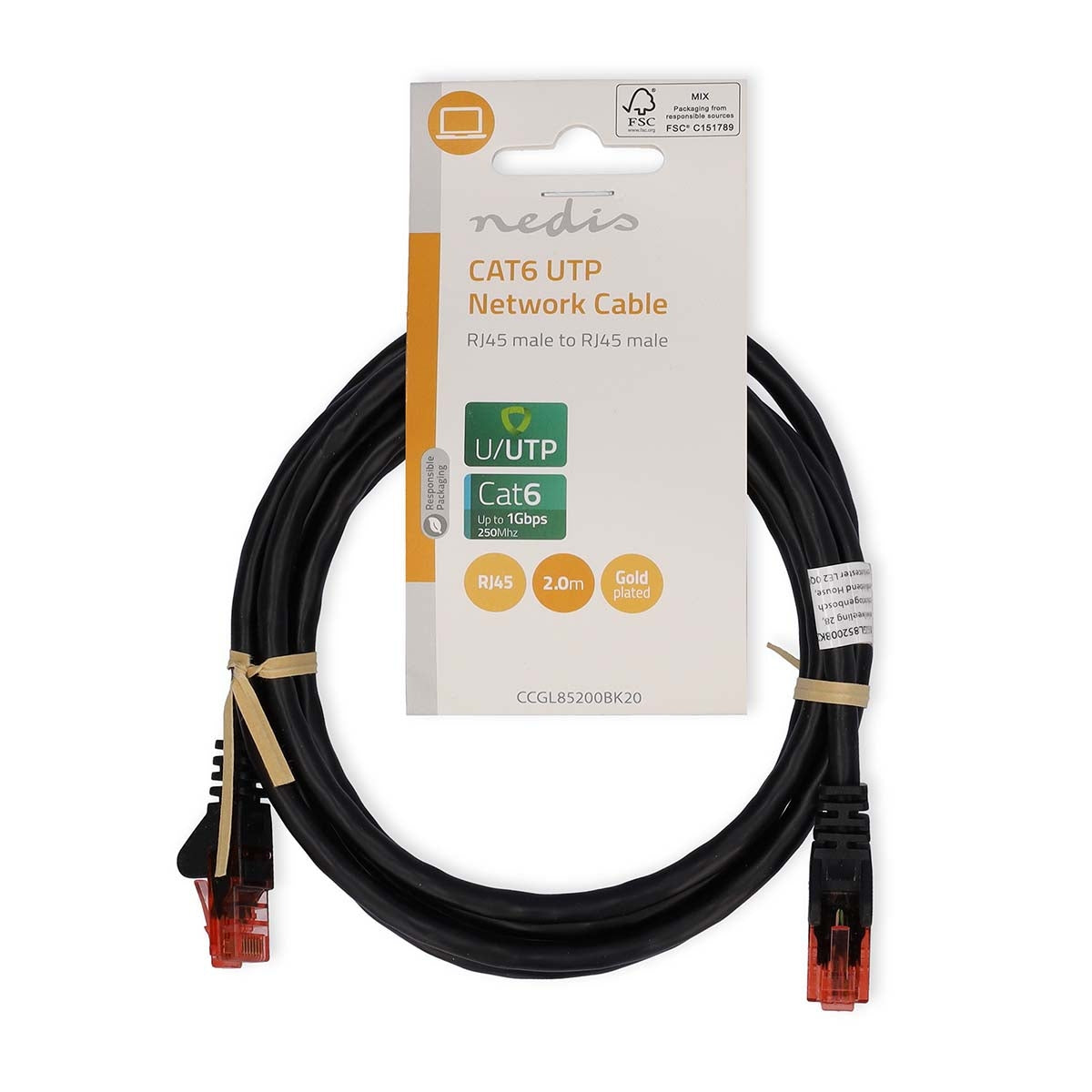 CAT6 Network Cable | RJ45 male | RJ45 male | U/UTP | 2.00 m | Round | PVC | Black | Label