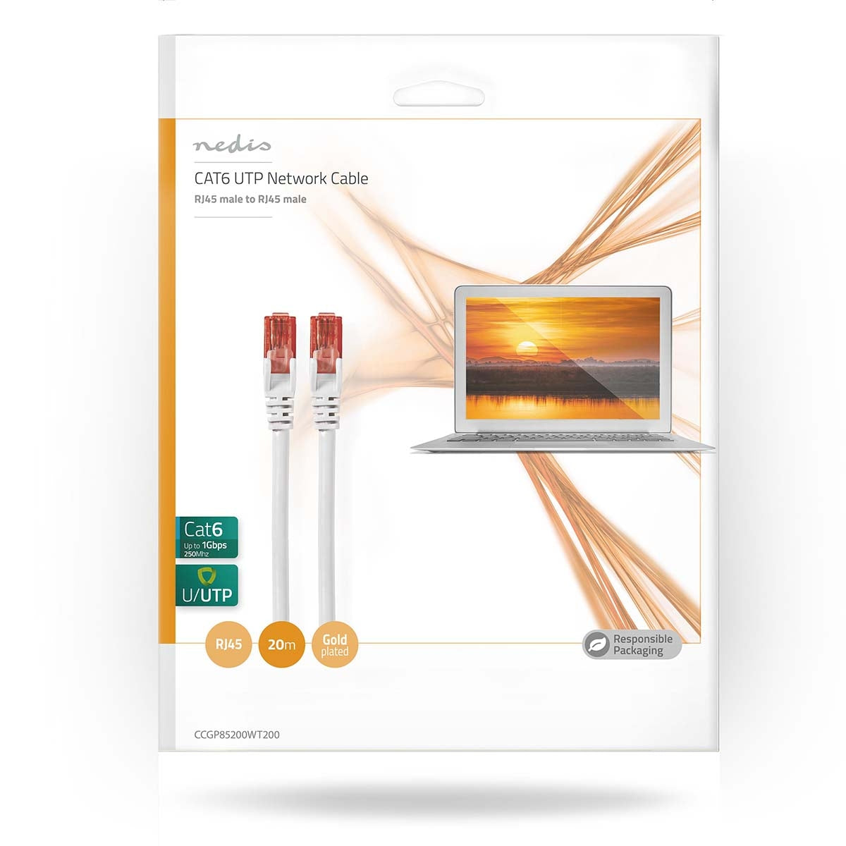 CAT6 Network Cable | RJ45 male | RJ45 male | U/UTP | 20.0 m | Round | PVC | White | Envelope