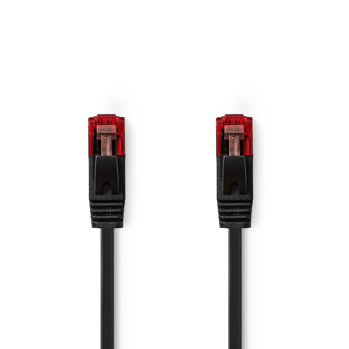 CAT6 Network Cable | RJ45 male | RJ45 male | U/UTP | 2.00 m | Snagless | Flat | PVC | Black | Plastic bag
