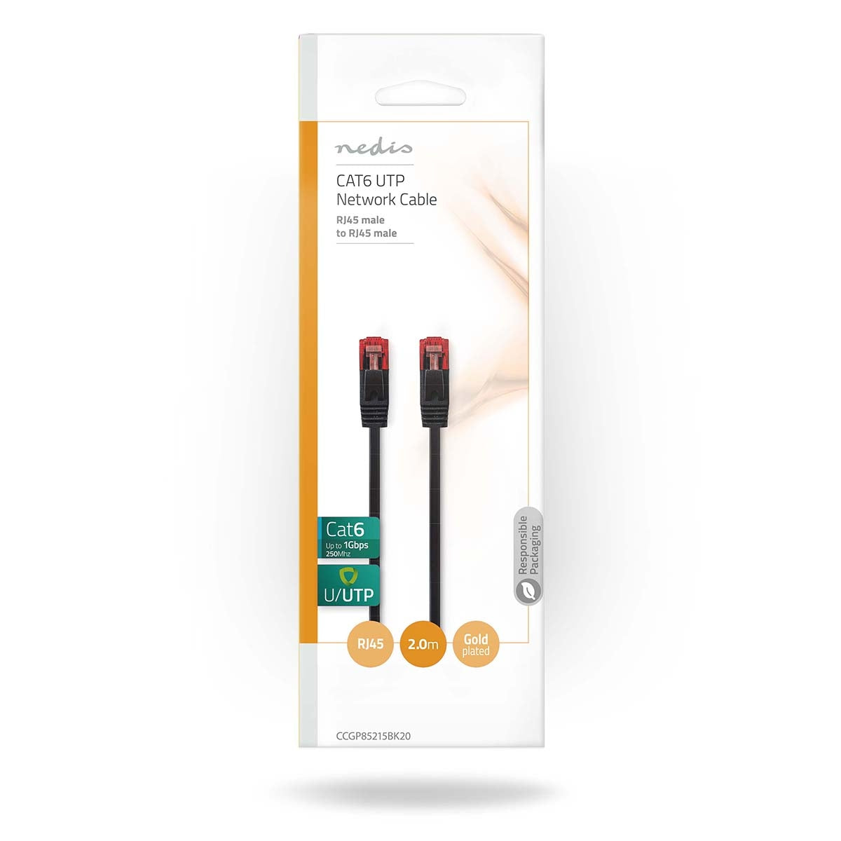 CAT6 Network Cable | RJ45 male | RJ45 male | U/UTP | 2.00 m | Snagless | Flat | PVC | Black | Plastic bag