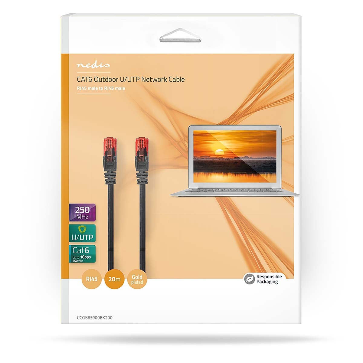 CAT6 Network Cable | RJ45 male | RJ45 male | U/UTP | 20 m | Outdoors | Round | PVC | Black | Box