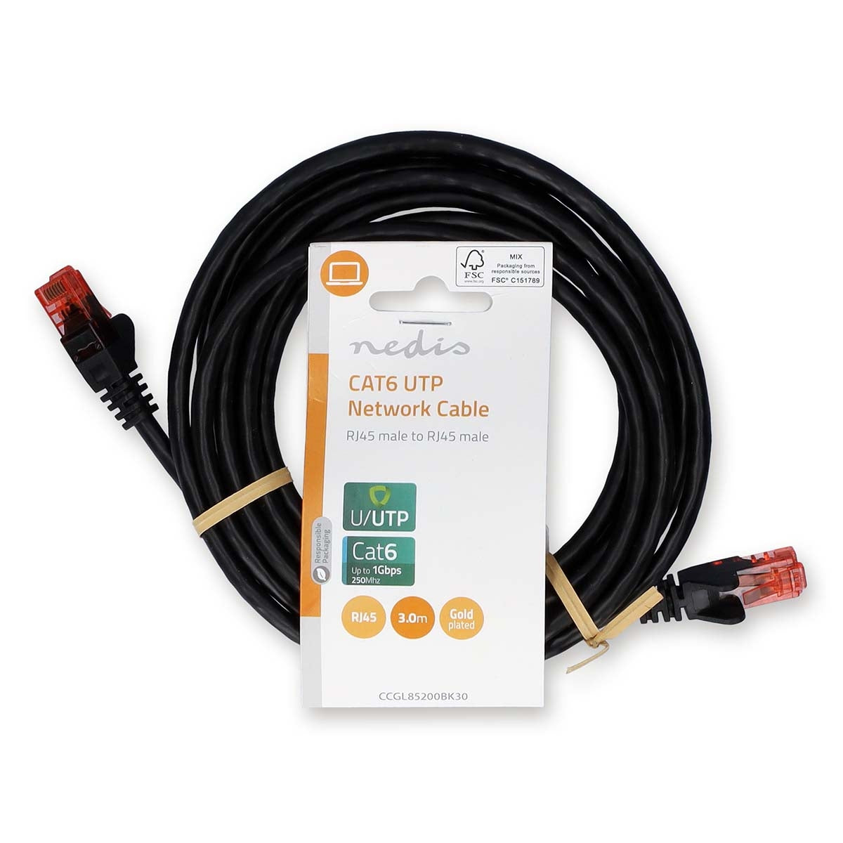 CAT6 Network Cable | RJ45 male | RJ45 male | U/UTP | 3.00 m | Round | PVC | Black | Label