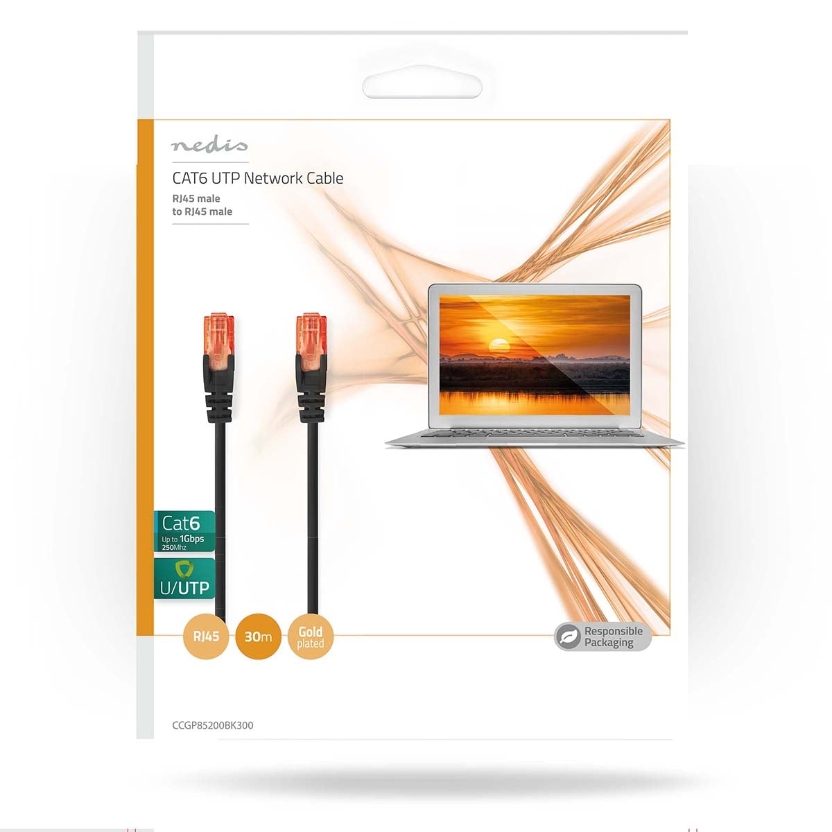CAT6 Network Cable | RJ45 male | RJ45 male | U/UTP | 30.0 m | Round | PVC | Black | Plastic bag