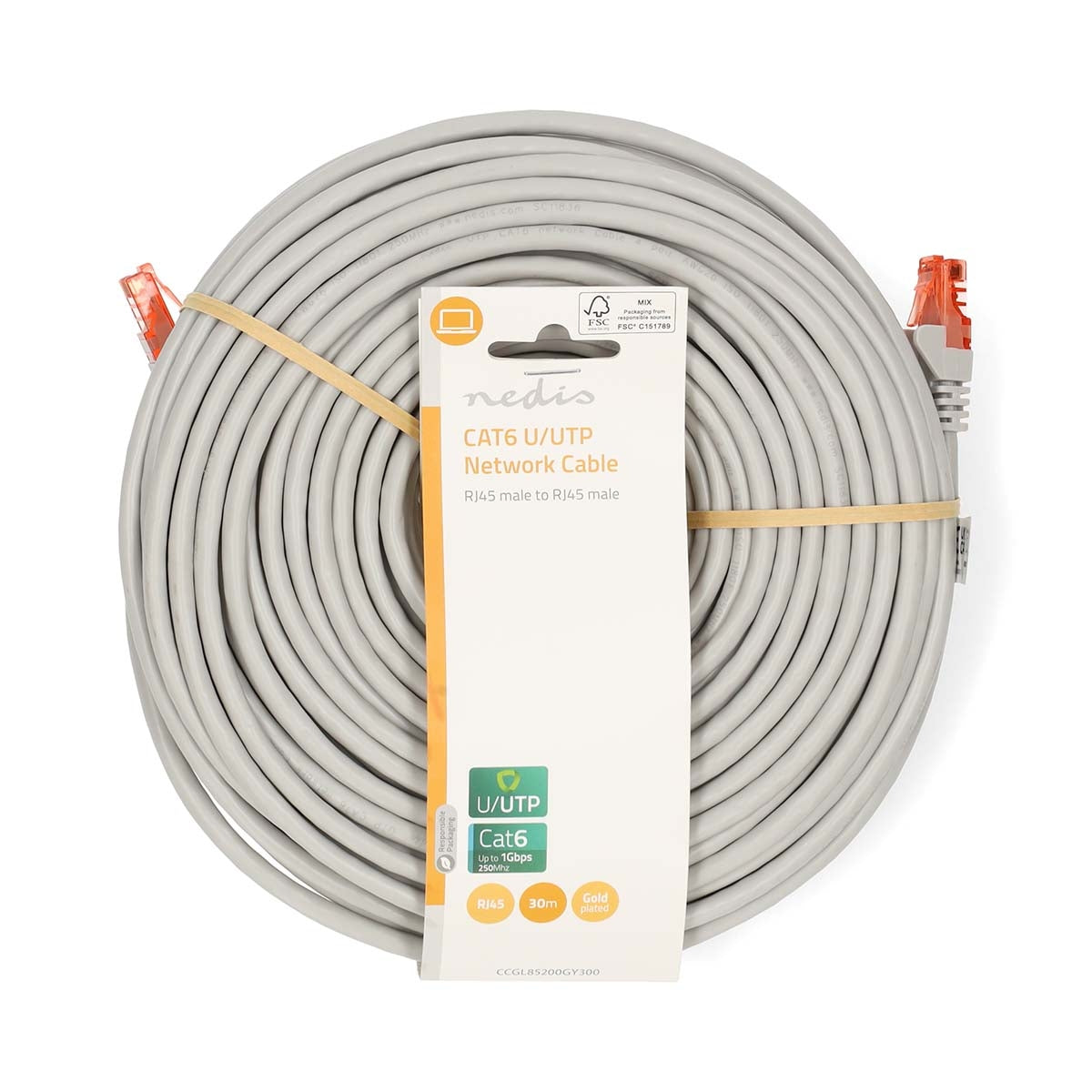 CAT6 Network Cable | RJ45 male | RJ45 male | U/UTP | 30.0 m | Round | PVC | Gray | Label