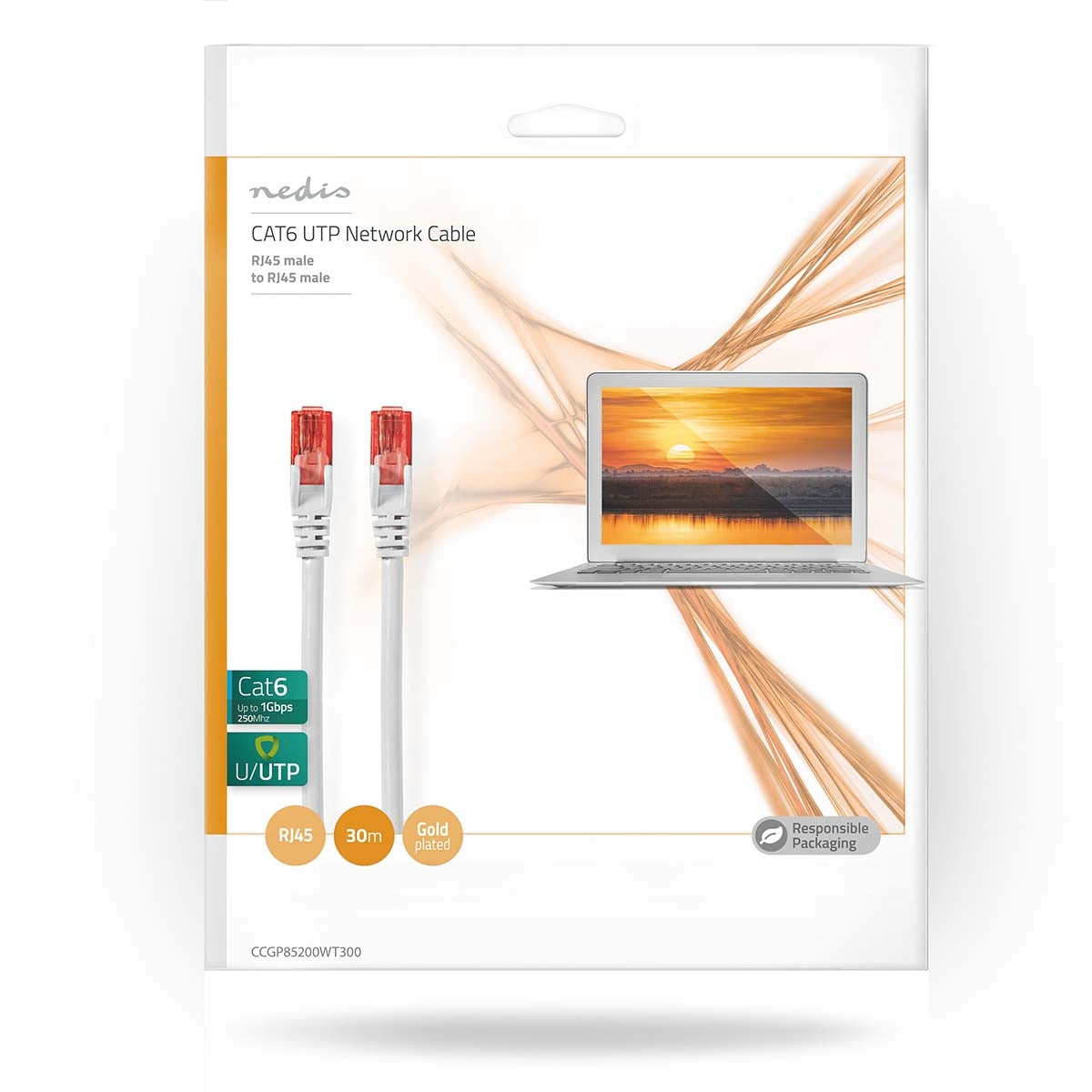 CAT6 Network Cable | RJ45 male | RJ45 male | U/UTP | 30.0 m | Round | PVC | White | Plastic bag