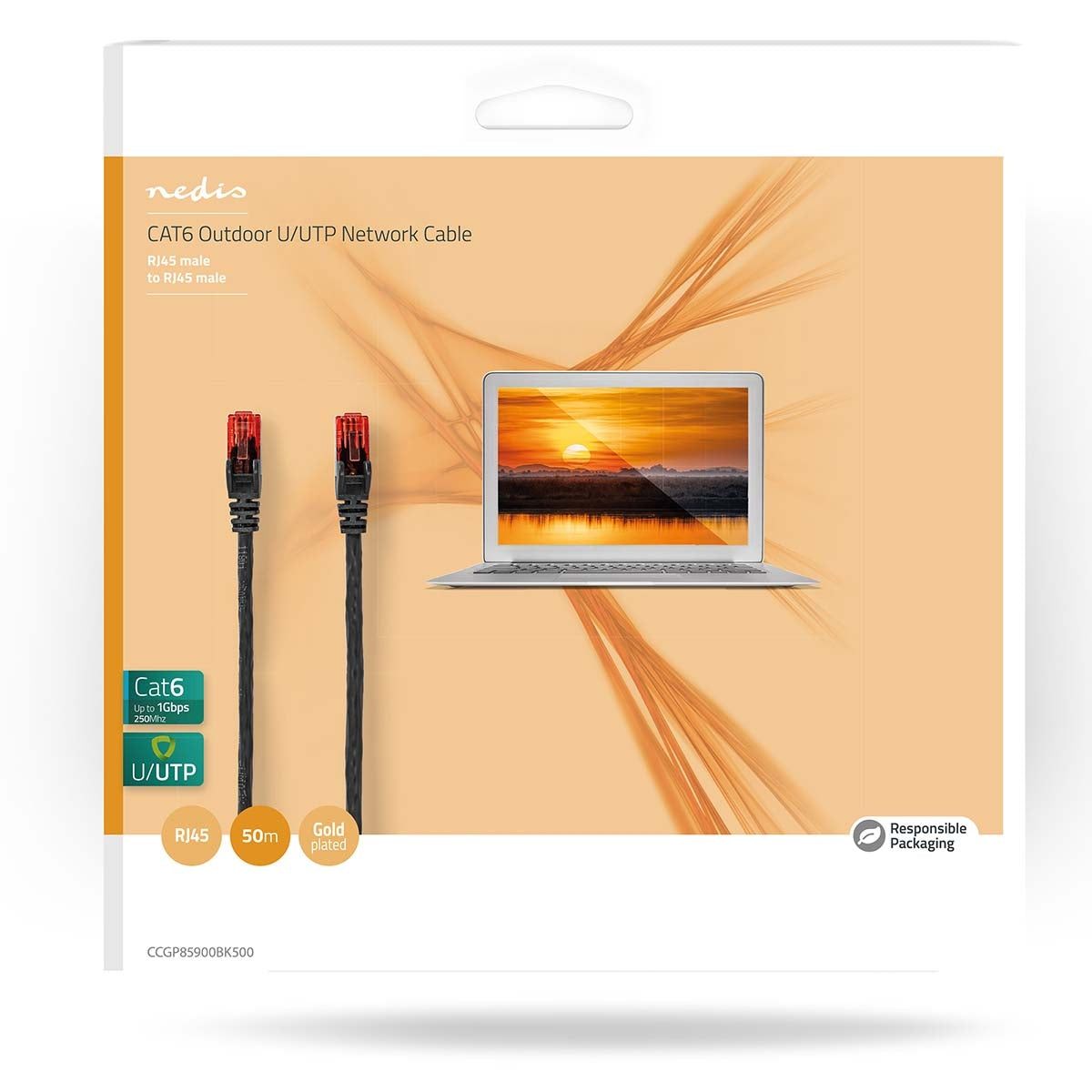 CAT6 Network Cable | RJ45 male | RJ45 male | U/UTP | 50.0 m | Outdoors | Round | PE | Black | Envelope