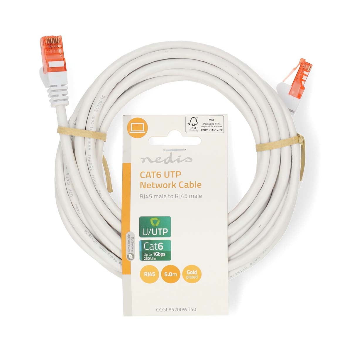 CAT6 Network Cable | RJ45 male | RJ45 male | U/UTP | 5.00 m | Round | PVC | White | Label