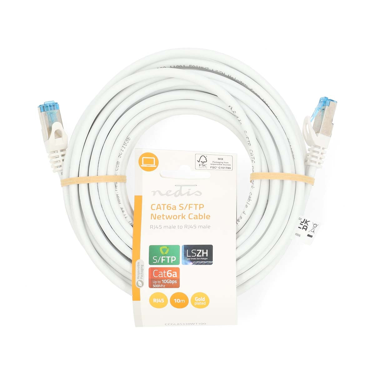 CAT6a Network Cable | S/FTP | RJ45 Male | RJ45 Male | 10.0 m | Snagless | Round | LSZH | Grey | Label