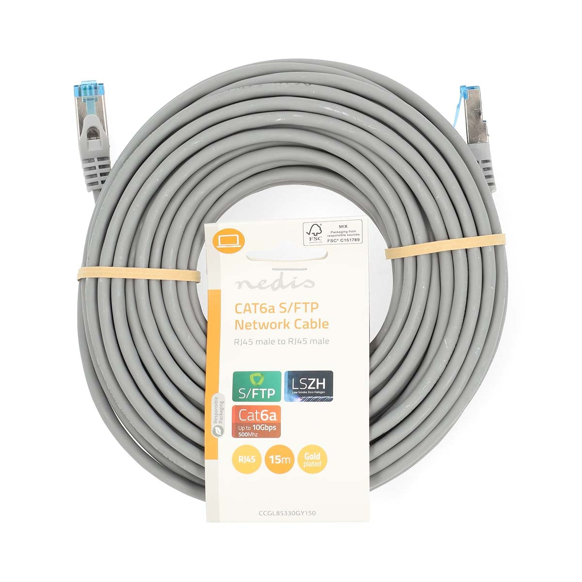 CAT6a Network Cable | S/FTP | RJ45 Male | RJ45 Male | 15.0 m | Snagless | Round | LSZH | Grey | Label