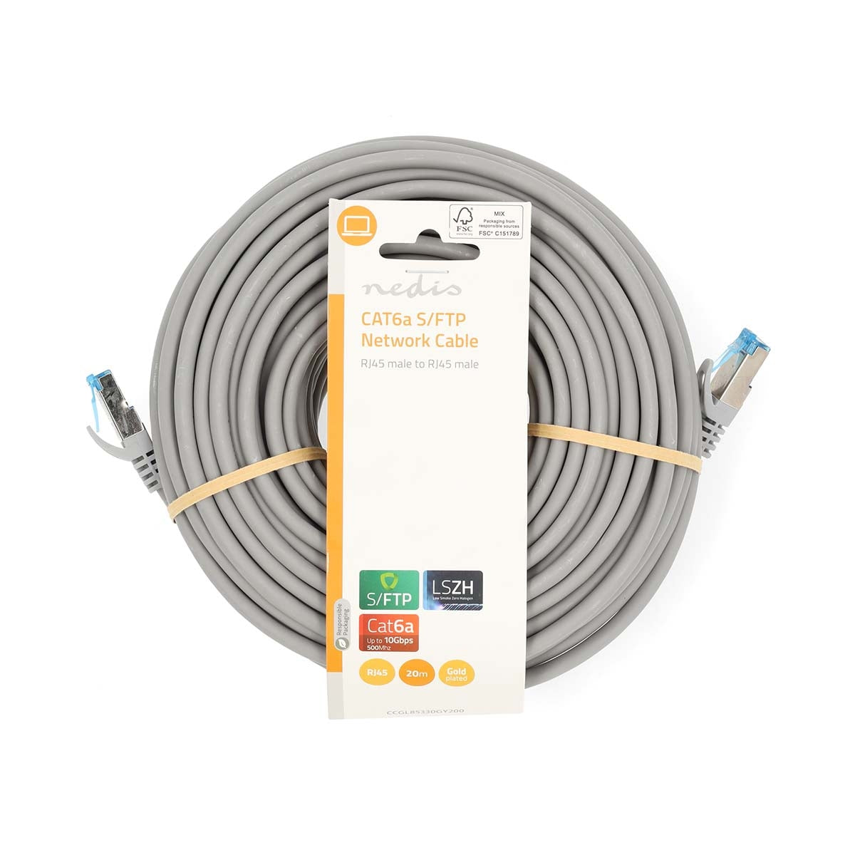 CAT6a Network Cable | S/FTP | RJ45 Male | RJ45 Male | 20.0 m | Snagless | Round | LSZH | Grey | Label