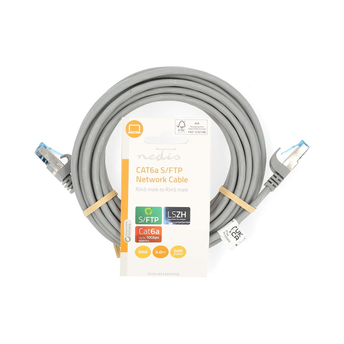 CAT6a Network Cable | S/FTP | RJ45 Male | RJ45 Male | 5.00 m | Snagless | Round | LSZH | Grey | Label