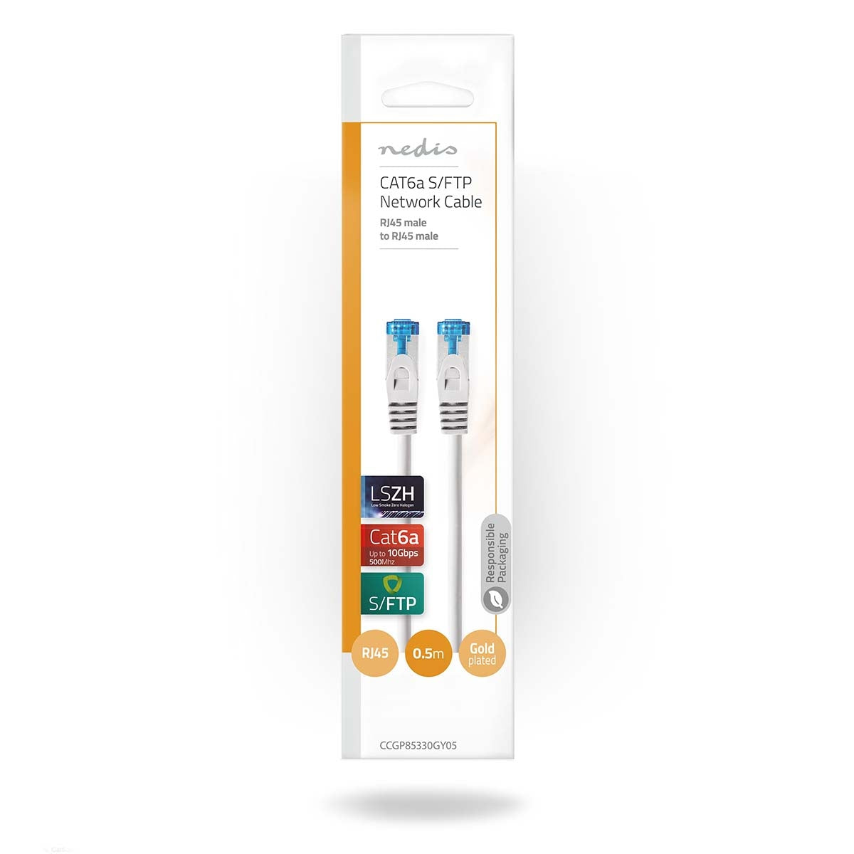CAT6a network cable | S/FTP | RJ45 male | RJ45 male | 0.50 m | Snagless | Round | LSZH | Gray | Envelope