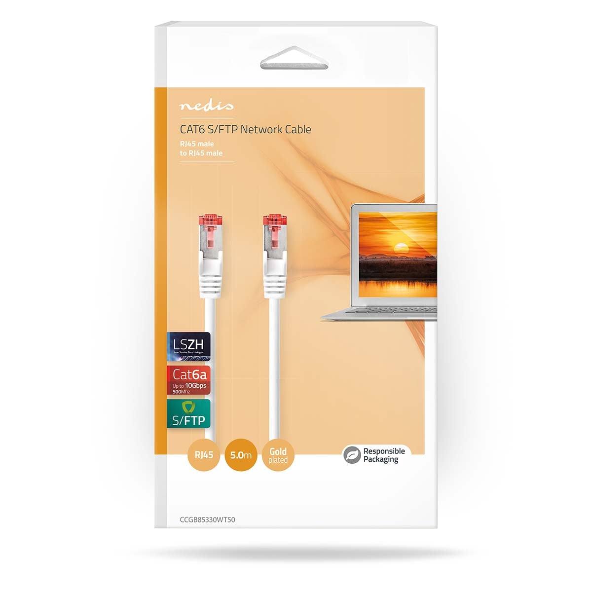 CAT6a network cable | S/FTP | RJ45 male | RJ45 male | 5.00 m | Round | LSZH | White | Box