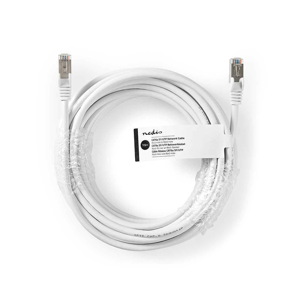 CAT6a network cable | SF/UTP | RJ45 male | RJ45 male | 7.50 m | Round | PVC | White | Tag