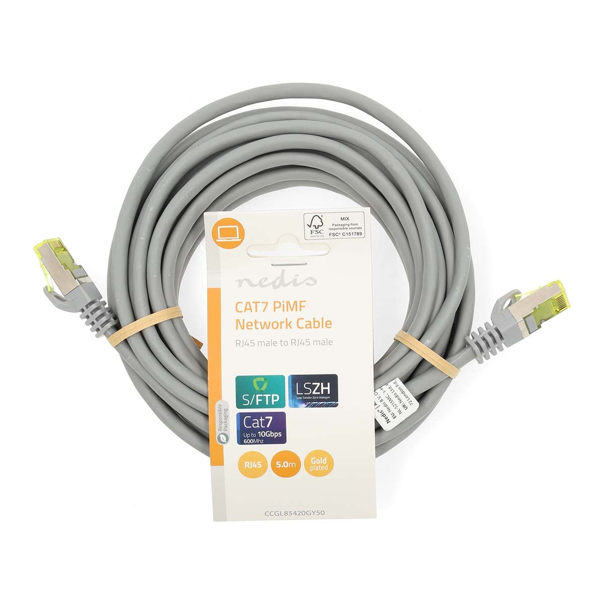 CAT7 Network Cable | S/FTP | RJ45 Male | RJ45 Male | 5.00 m | Snagless | Round | LSZH | Grey | Label