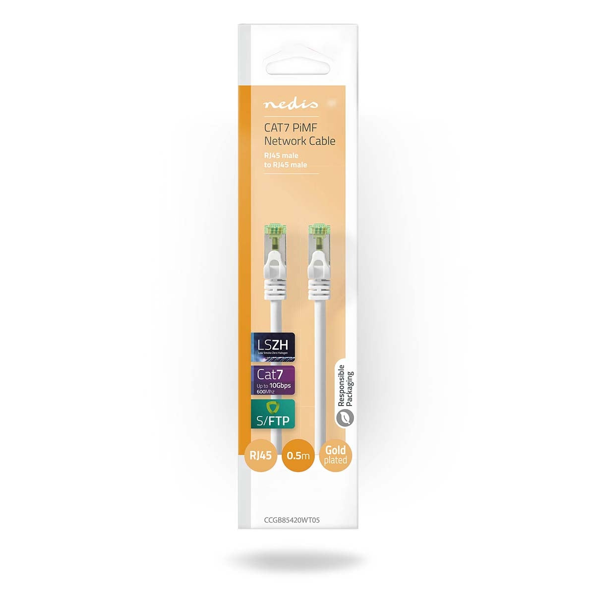 CAT7 network cable | S/FTP | RJ45 male | RJ45 male | 0.50 m | Snagless | Round | LSZH | White | Box