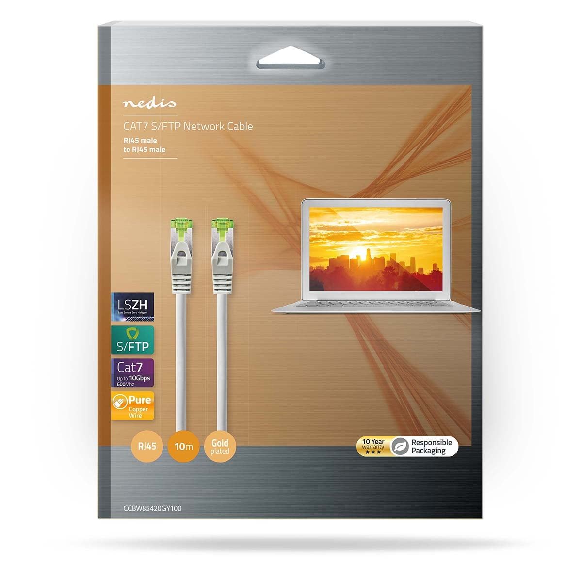 CAT7 network cable | S/FTP | RJ45 male | RJ45 male | 10.0 m | Snagless | Round | LSZH | Gray | Box