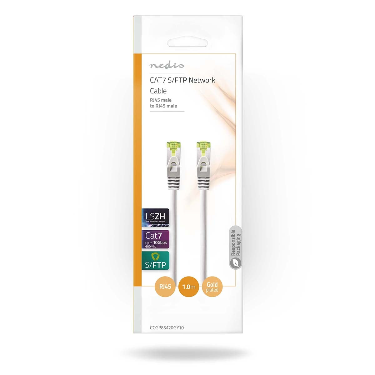CAT7 network cable | S/FTP | RJ45 male | RJ45 male | 1.00 m | Snagless | Round | LSZH | Gray | Envelope